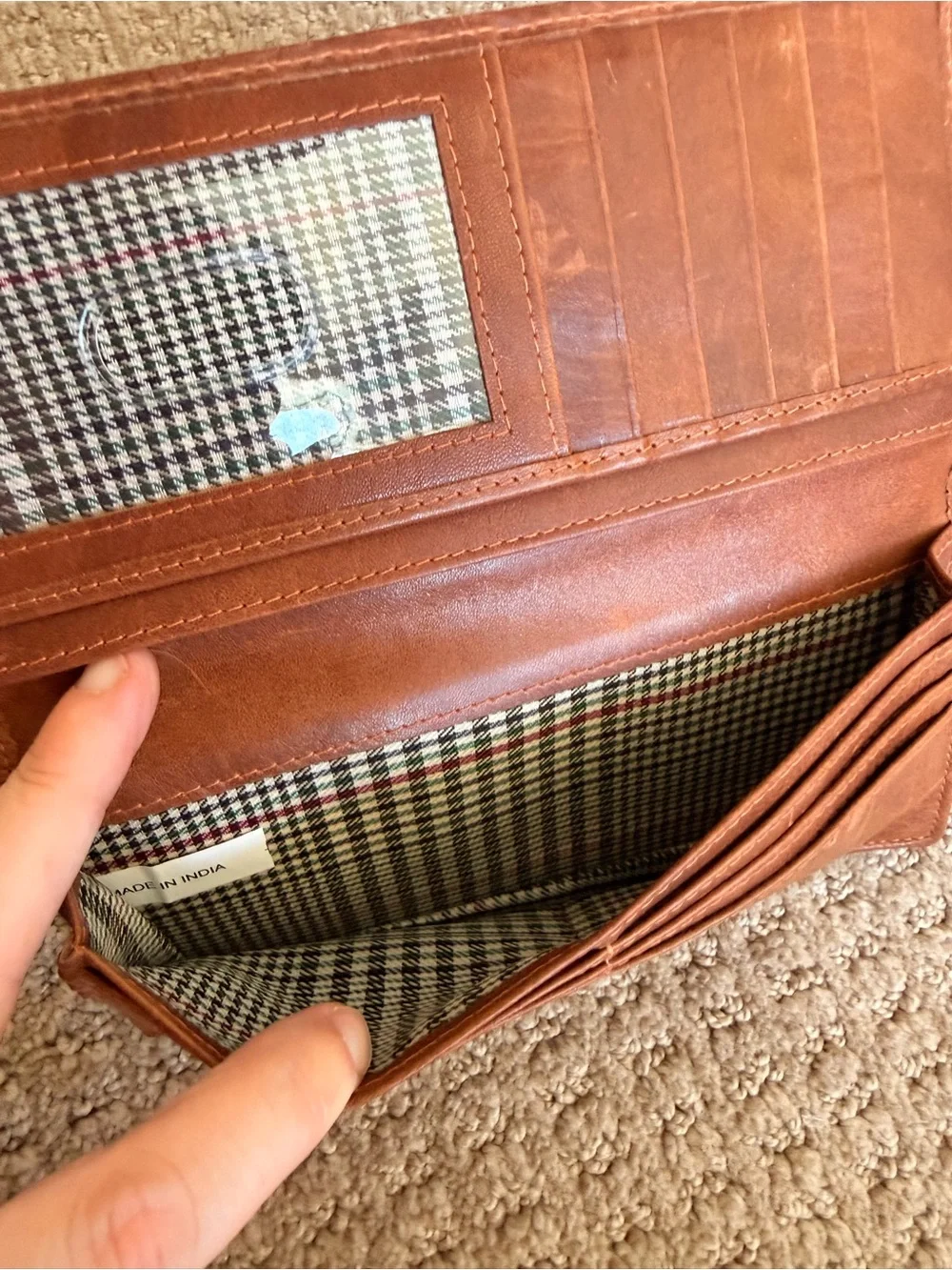 Embossed Leather Long Wallet - Brown